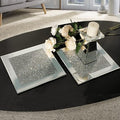 GIMORRTO Glass Mirrored Coaster 2 PC, Crushed Diamond Square Cup Mat 10" Decor on Tabletop for Bar Tools Dining Table