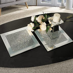 GIMORRTO Glass Mirrored Coaster 2 PC, Crushed Diamond Square Cup Mat 10" Decor on Tabletop for Bar Tools Dining Table