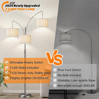 Nintiue Dimmable Floor Lamp - 3 Lights Brushed Nickel Arc Floor Lamps for Living Room,1000LM Modern Tall Standing Lamp with White Shades,Mid Century Tree Floor Lamp for Bedroom,3 LED Bulbs Included