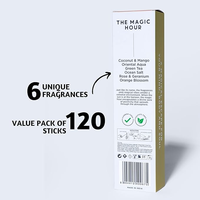 Folkulture Incense Sticks (120 Sticks) | Set of 6 Premium Incense Sticks For Relaxation, Aromatherapy| No Charcoal, Organic, Non Toxic, 45 Mins, Long Burning Coconut, Mango,Aqua, Orange Insence-Sticks