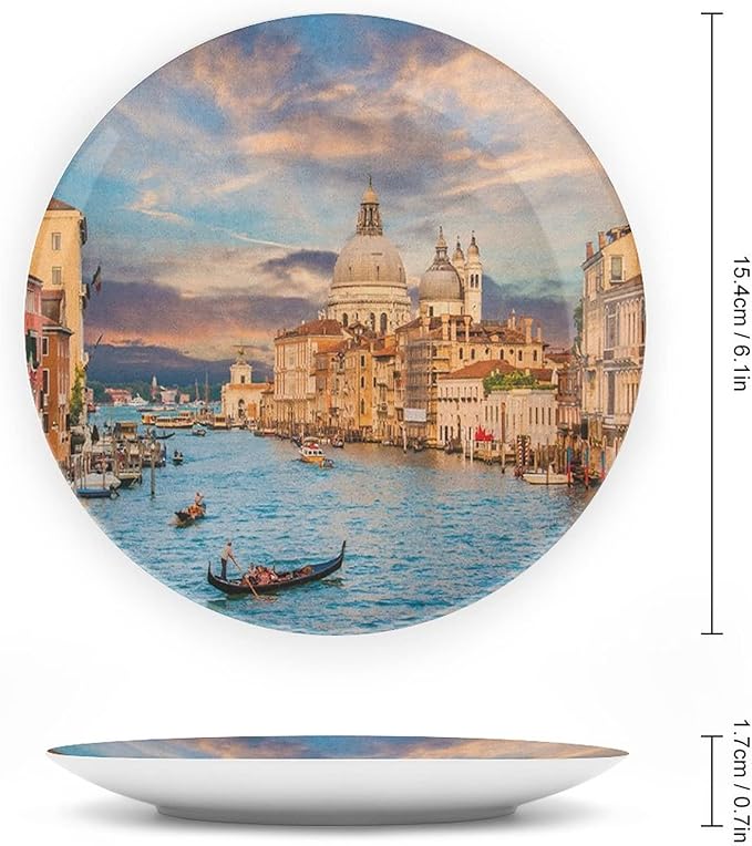 XISUNYA 10 Inch Decorative Plate, Venice Ceramic Plate, Gondola on Famous Canal Grande Print Ornament Display Plate for Fine Dining, Upscale Events, Dinner Parties, Weddings, Catering Christmas