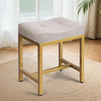 Saddle Seat Vanity Stool, Makeup Stool Chair with Metal Leg, U-Shaped Ottoman Foot Rest, Small Square Chairs Under Desk for Vanity, Living Room, Modern Makeup Bench Linen Light Brown&Gold