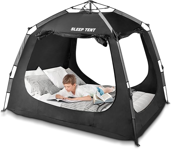 Bed Tent Bed Canopy Full Size,One-Click Bed Tents Breathable Privacy Sleep Tent with 3 Large Doors for Kids and Adult