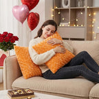 FUTEI Orange Decorative Throw Pillow Covers 20x20 Inch Set of 2,Soft Solid Rose Swirl Textured Cushion Case,Valentine's Day Decor for Couch Living Room