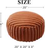 Unstuffed Pouf Ottoman Soft Bean Bag Storage Farmhouse Pouf Cover 20x20x8 Inches Decorative Floor Footrest for Living Room Bedroom Outdoor (Caramel, Round)