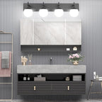 Ralbay Mid Century Modern Vanity Lights 4-Light Mid Century Modern Bathroom Light Fixtures Over Mirror, Milky Glass Globe Matte Black Bathroom Wall Light Fixture (Exclude Bulb)