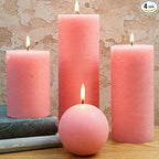 Pink Rustic Textured Pillar Candles Set - 4 Pcs Assorted Sizes Unscented Pillar Candle, Decorative Farmhouse Candles for Home Centerpiece Decor, Holiday Dinner Table, Dripless & Smokeless
