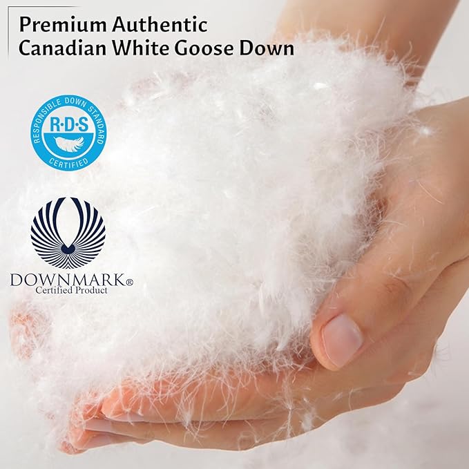 Down and Feathers Pillows Queen Size - Premium Soft Pillow Authentic Canadian White Goose Down 80% Feather 20% Down w/100% Cotton Cover for Comfort Luxury Experience - Fluffy & Easy Wash