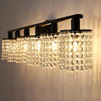 6-Light Bathroom Light Fixtures,Crystal Black Vanity Lights for Bathroom,Modern Bathroom Lights Over Mirror,Modern Black Wall Lights