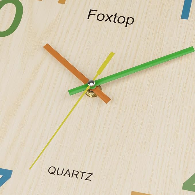 Foxtop 14 Inch Kids Wall Clock Silent Non-Ticking Battery Operated Colorful Childrens Wall Clock for Classroom Playroom Nursery Bedrooms Kids Room School