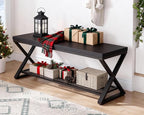 LVB Black Entryway Bench with Storage, Indoor Shoe Bench with Seating for Hallway, Accent Storage Bench for Living Room Bedroom, Simple Small Shoe Rack Benchs for Foyer Entrance, Black Oak, 39 inch