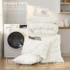Sasttie California King Comforter Set, 7-Piece Bed in a Bag, Pintuck Bedding Sets for All Season, Includes Comforter, Flat Sheet, Fitted Sheet, Pillowcases and Pillowshams, Ivory