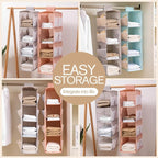 Hanging Closet Organizer, 4-Section Storage Shelves, Oxford Cloth with Mesh Pockets, (Pink, 4 Section)