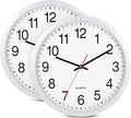 Bernhard Products White Wall Clocks, 2 Pack Silent Non Ticking - 16 Inch Extra Large Quality Quartz Battery Operated Round Easy to Read Home/Office/Business/Kitchen/Classroom/School Clock, Black Hands