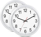 Bernhard Products White Wall Clocks, 2 Pack Silent Non Ticking - 16 Inch Extra Large Quality Quartz Battery Operated Round Easy to Read Home/Office/Business/Kitchen/Classroom/School Clock, Black Hands