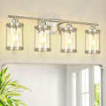 4-Light Brushed Nickel Bathroom Light Fixtures, 29 Inch Modern Bathroom Vanity Lighting Fixtures Over Mirror with Clear Glass and Metal Cage Wall Sconce Lights for Bath, E26, OS-3014BN-4W
