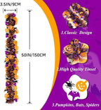 Halloween Garland Decorations,50Ft Glitter Tinsel Pumpkin Bats Spider Garland Decor for Tree Car Golf Cart Parade Float Indoor Outdoor Holiday Home Burnt Orange Black Purple (Purple)