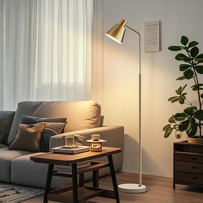 High-end Gold Brass Floor Lamp Bright 12W LED Light, Adjustable in Three Colors and Height, Electroplated Iron Lamp Post,Exquisite Craftsmanship,Standing Lamp for Living Room Bedroom Office Reading