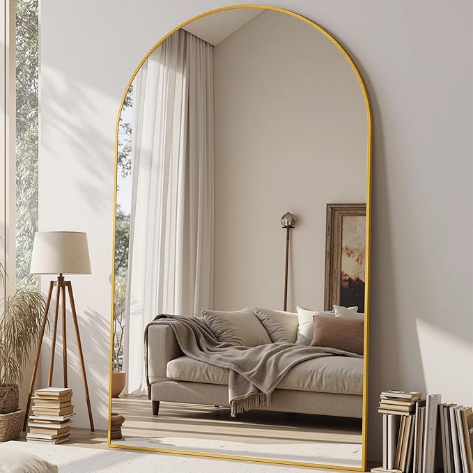 Suidia Arched Full Length Mirror, 76"x44" Floor Mirror Freestanding, Floor Standing Full Body Mirror with Stand for Bedroom, Hanging Leaning Mounted for Living Room Cloakroom, Gold