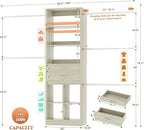 Closet System, 4-8 FT Closet Organizer Systems with 2 Wooden Drawers and 5 Hanging Rods, Can Fit 60 to 96 inch Walk-in Closet System, Greige Oak