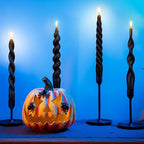 Nuanchu 4 Pcs 7.87 Inch Twisted Taper Candles Wax Unscented Smokeless Spiral Swirl Candlesticks for Wedding Holiday Dinner Party Home Decorations (Halloween Black)