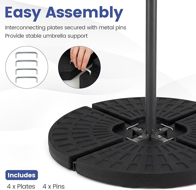 Giantex 184 lbs Offset Umbrella Base, 4 PCS Cantilever Umbrella Weighted Base, Easy-Fill Spouts, 4 Connecting Pins, Carry Handles, Water Sand Weight Fillable HDPE Umbrella Stand for Backyard Poolside
