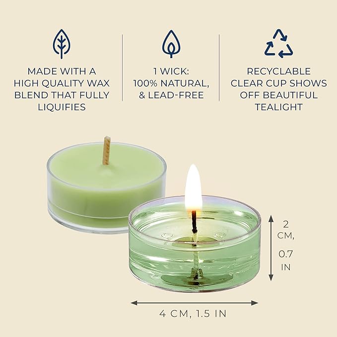PartyLite Set of 12 Tea Lights Candles, Cucumber & Clementine Scent, Aromatherapy Scented Candles Gift Set, Up to 4 to 6 Hours Burn Time