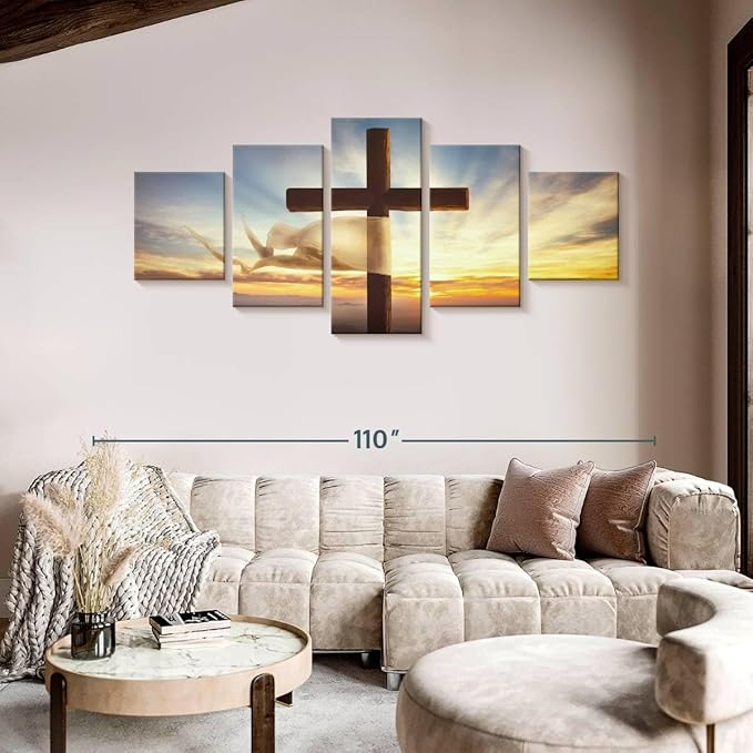 Elephant Stock Holy Cross Wall Art Multi Piece Canvas - 5 Panel Christian Pictures Decor - Digital Design Canvas Print - Christian Wall Decor - 92" X 42"