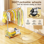 Clothes Rack for Hanging Clothes, 100% Stainless Steel Clothes Garment, Portable Sturdy Clothes Rack, Extendable Rolling Garment Rack with Wheels, Freestanding Laundry Room Bedroom Dress Shirt Jacket