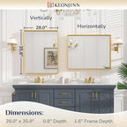 Keonjinn Gold Bathroom Vanity Mirror 28” x 36” Rectangular Wall Mirror Brushed Metal Frame Rectangle Bathroom Mirror for Over Sink Modern Farmhouse Square Corner Framed Mirror(Horizontal/Vertical)