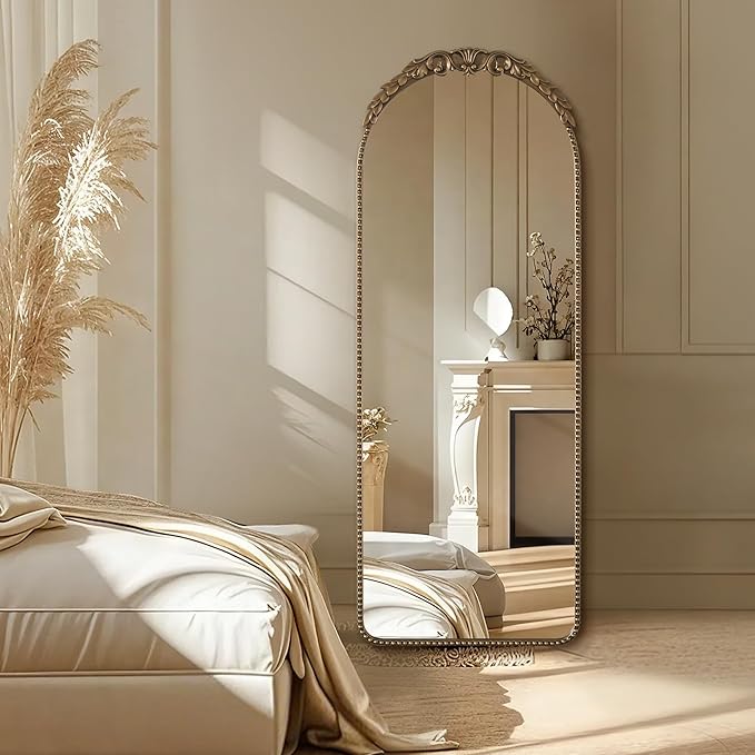 Besdomus Gold Full Length Mirror: 53x19 in Traditional Ornate Antique Floor Mirror - Baroque Vintage for Bedroom/Living Room/Entryway/Hallway/Wall/Home Decor