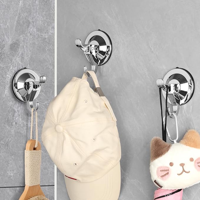 Antimbee Suction Hooks, 10 Pack Reusable Hangers, Removable Large Suction Cups with Ultra-Thin Adhesive Disc for Smooth/Uneven Surfaces, Door Wreath Hanger Max up to 11 lbs (Silver)