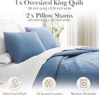 Southshore Fine Living, Inc. Quilt King Size Set with 2 Pillow Shams, Lightweight Bedspread King Size, Stain & Pet Hair Resistant for Standard or California Kings, Coronet Blue Quilt