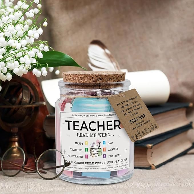 NewEleven Teacher Gifts For Women, Men - Teacher Gifts, Appreciation, Thank You Present, Inspiratonal Gift For Teachers From Student - Bible Verse Jar