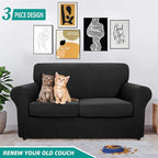 YEMYHOM Latest Checkered 3 Pieces Couch Covers for 2 Cushion Couch High Stretch Thickened Love Seat Sofa Cover for Dogs Pets Anti Slip Elastic Loveseat Slipcover Protector (Black), 55"-69"(2 CUSHIONS)