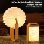 Portable Bamboo Lamp - Foldable Japanese Lantern with USB Charging, Waterproof Tear-Resistant Fiber Paper Shade, Accordion Travel Light for Home Decor Camping Gift
