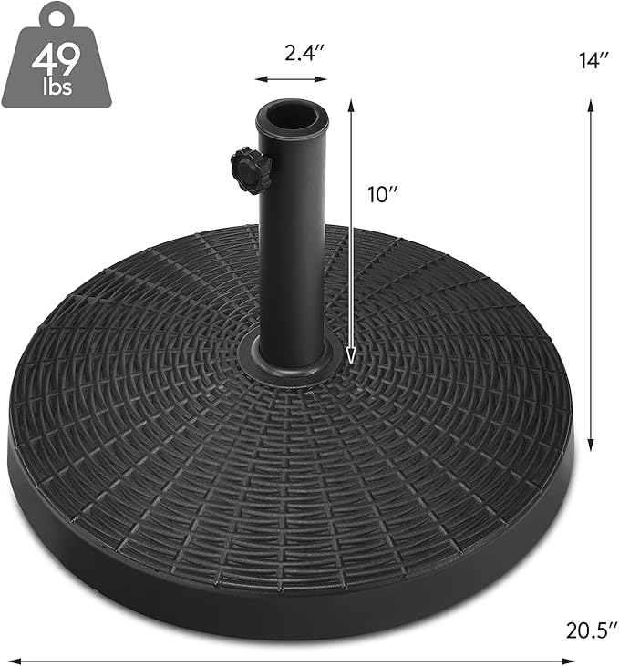 Tangkula 49 LBS Patio Umbrella Base, 20.5 Inch Outdoor Umbrella Stand W/Rattan Design, Adjustable Knob, Round Umbrella Holder for Backyard, Market Entrance, Poolside