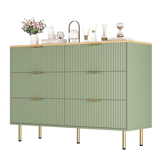 GarveeHome 6 Drawers Dresser for Bedroom, Fluted Dresser Chest of Drawers with Handle, Wood Modern Dressers for Closet, Bedroom Furniture Storage Organizer for Living Room, Hallway
