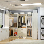 Aheaplus Closet System with 3 Drawers, 5 Hanging Rods & Corner Tower, Corner Closet System with Hanging, 88.8" U-Shaped Walk-In Wardrobe Organizer, 2000+ lbs Capacity, Set of 3, White Oak