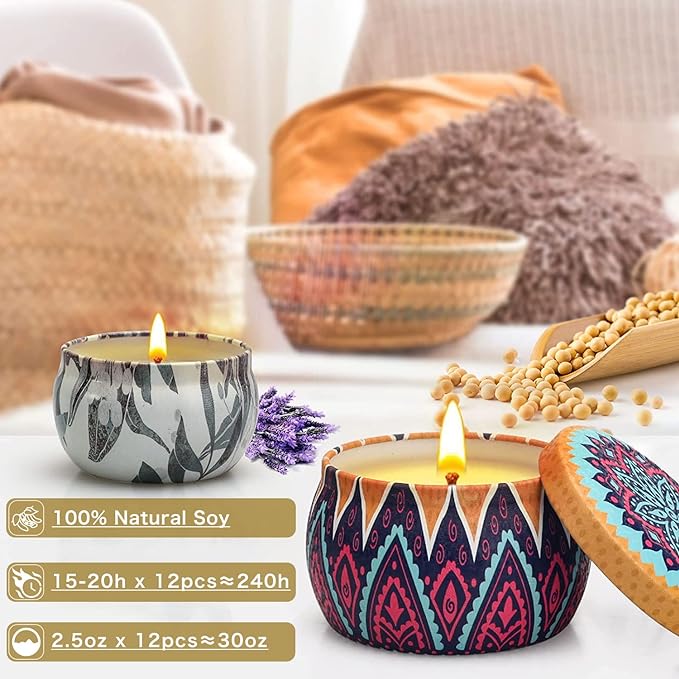 Candles, Candles Gifts for Women, 12 Pack Scented Candles, Soy Candles, Valentines Day Gifts for Women, Stress Relief & Body Relax, Ideal Gifts for Women Birthday, Mothers Day Gifts for Mom