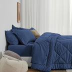 Love's cabin Full Comforter Set Dark Blue, 7 Pieces Full Bed in a Bag, All Season Bedding Sets with 1 Comforter, 1 Flat Sheet, 1 Fitted Sheet, 2 Pillowcase and 2 Pillow Sham
