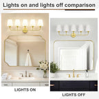 Kvhilw Bathroom Vanity Light, Brushed Gold Bathroom Light Fixtures, 5-Light Lighting Fixtures Over Miror, Modern Wall Sconce with Flared White Fabric Shade, E26 Socket(ETL Listed)
