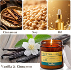 Vanilla and Cinnamon Candle,12.35oz Scented Candles with 8% Essential Oils,70 Hour Burn Time Soy Wax Candles for Home Decor,Reading,Jar Candle Gifts for Women and Men