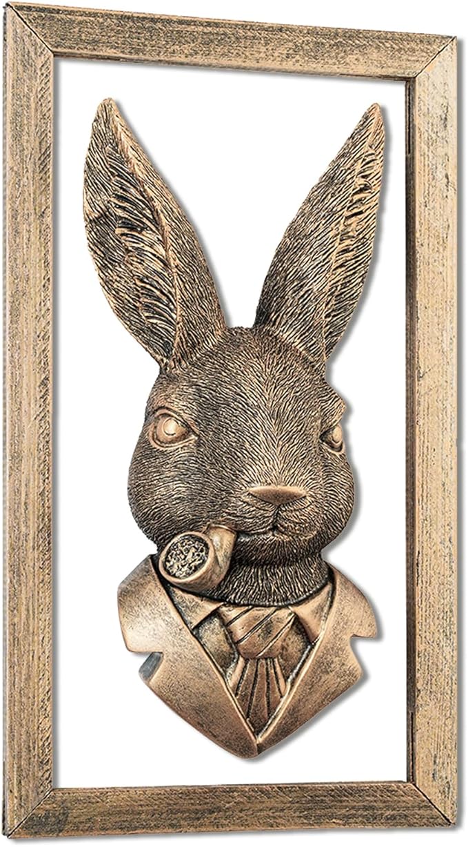 Zotabe 5PCs Animal Heads Wall Decor, Animal Sculptures Wall Dec, Rabbit Decor, Vintage Wall Sculpture, Resin Wall Hanging Decoration for Living Room Bedroom Kitchen Gift (Pipe Bun, 1)