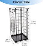Umbrella Stand, Umbrella Holder for Entryway, Large Metal Foldable Umbrella Rack Organizer Freestanding, with Water Tray and Hooks, Rectangular Hollow Rack 9.5 x 9.5 x 19.7 Inches (Black)
