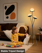 3 Globe Dimmable Tripod Floor Lamp, Mid Century Floor Lamps with 3Pcs 3000K Bulbs Included, Modern Standing Tall Lamp for Living Room Bedroom Office-Black