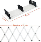 Dseap Accordian Wall Hanger: 16” High Wooden Wall Expandable Coat Rack, Hat Rack Holder, Accordion Hook for Baseball Caps, Coats, Mugs,17 Peg Hooks, White & Black