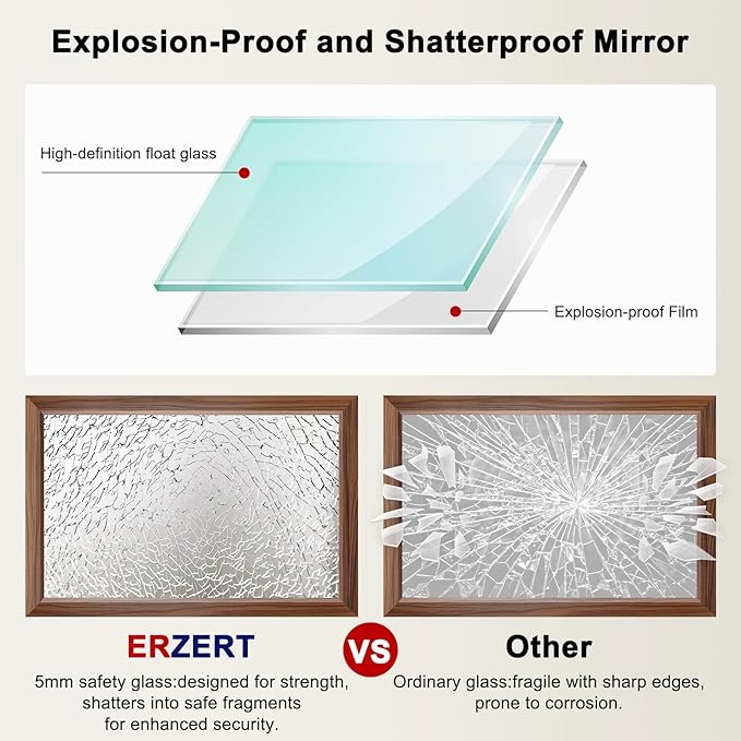 Bathroom Mirror for Over Sink,22x30Inch Thick Anti-Rust Wood Grain Metal Frame, Rectangle Decorative Wall Mirror with HD Tempered Glass, Horizontal or Vertical Mount for Vanity, Bathroom,Living Room