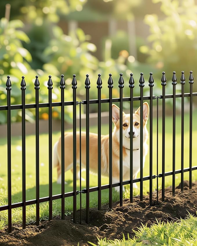 ARIFARO Metal Garden Fence 24" H x 24" W (5 Pack, Length 10 ft) Decorative Fencing, No Dig Border Fencing for Outdoor Patio Yard Flower Bed Animal Barrier