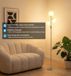 Fiqevs Upgraded Dimmable Globe Floor Lamp for Living Room, Mid Century Modern Gold Tree Floor Lamps with LED Bulbs, Elegant Standing Lamp for Bedroom Office Dining Room